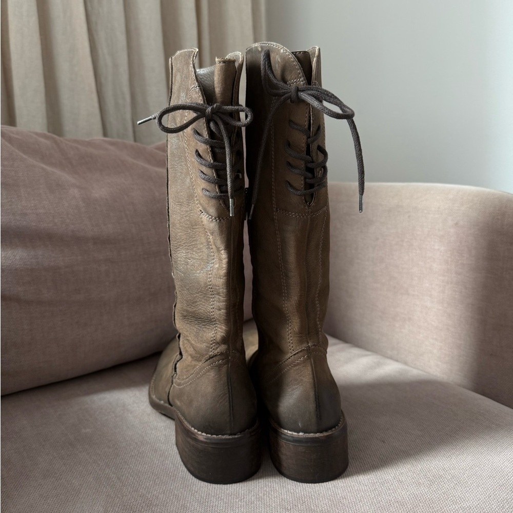 Donna Più Brown Leather Riding Boots Distressed Lace Back 38 US 7–7.5 - Picture 4 of 10